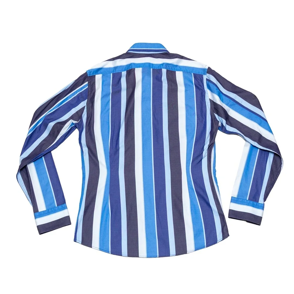 Gucci Men's Blue Striped Cotton Long Sleeve Button Up Shirt Size 43/17